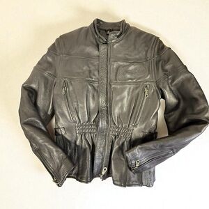 Flying Bikes Black Leather Motorcycle Jacket with Liner size Small